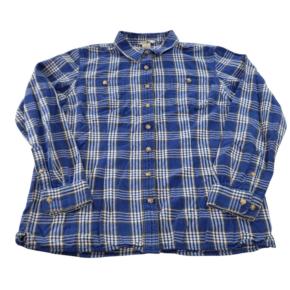 Duluth Trading Co. Flannel Shirt Women's Medium Blue Plaid Long Sleeve Cotton